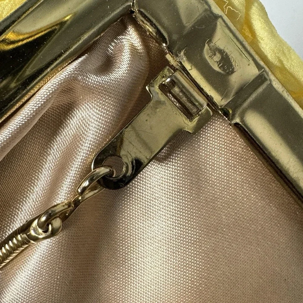 Vintage Yellow Chiffon Evening Bag HL USA Satin Lined Convertible Clutch Purse‎